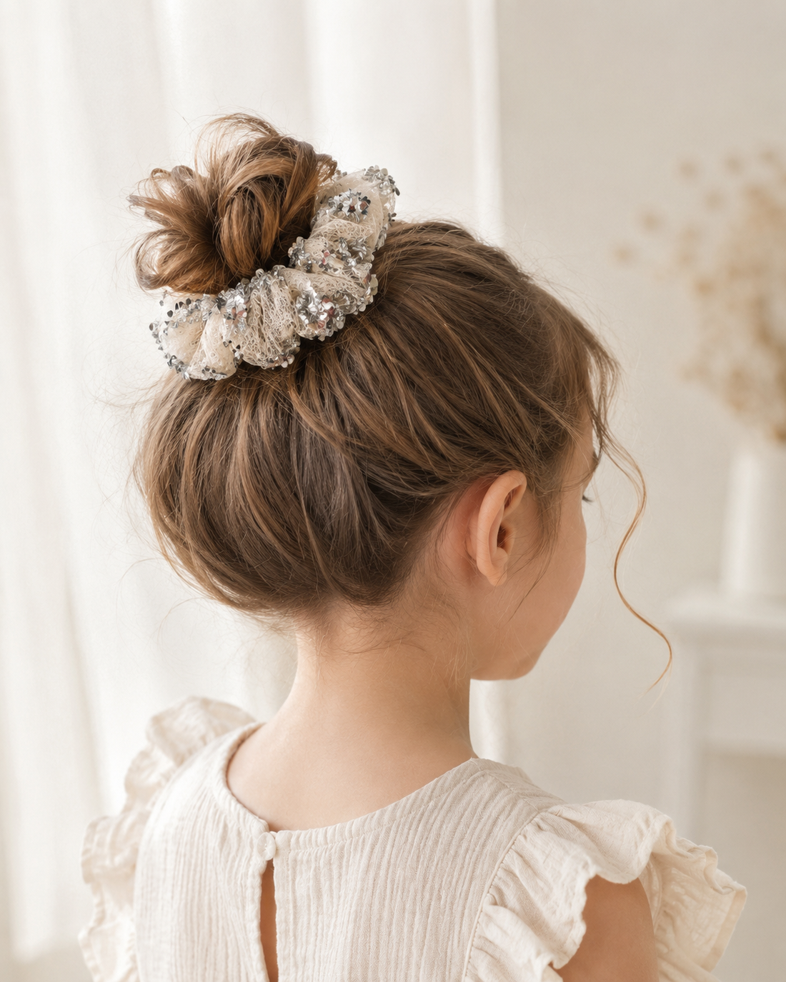 Gümüş Renk Payetli Işıltılı File Scrunchie Toka
