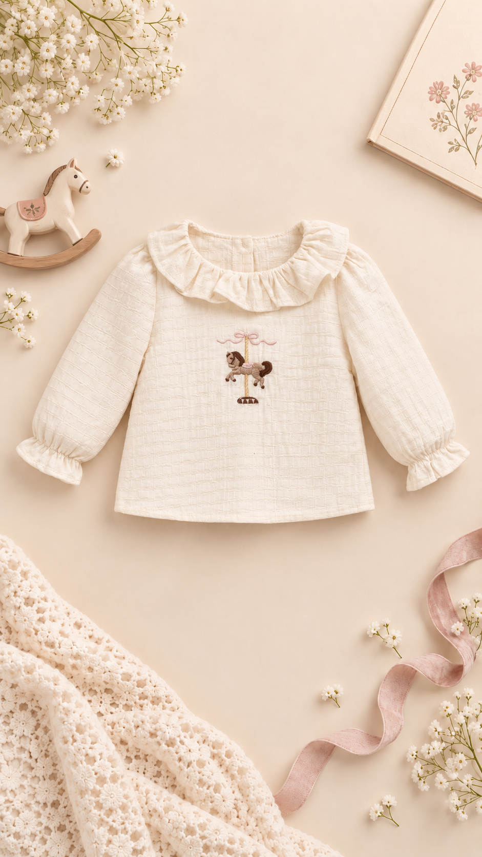 Atlıkarınca Nakışlı Fırfırlı Bebe Yaka 2'li Romper Set