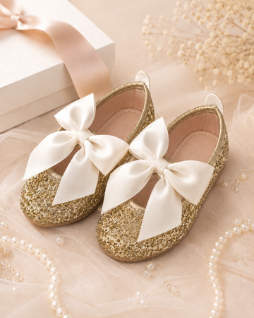 Gold Glitter Simli Babet Bebek Ayakkabısı – (Ölçülere bakınız)
