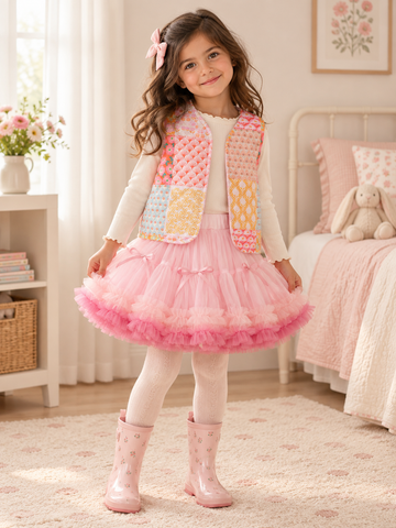 Patchwork Baskılı Mevsimlik Kapitone Yelek