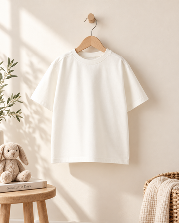 Unisex Beyaz Oversize Çocuk T-shirt
