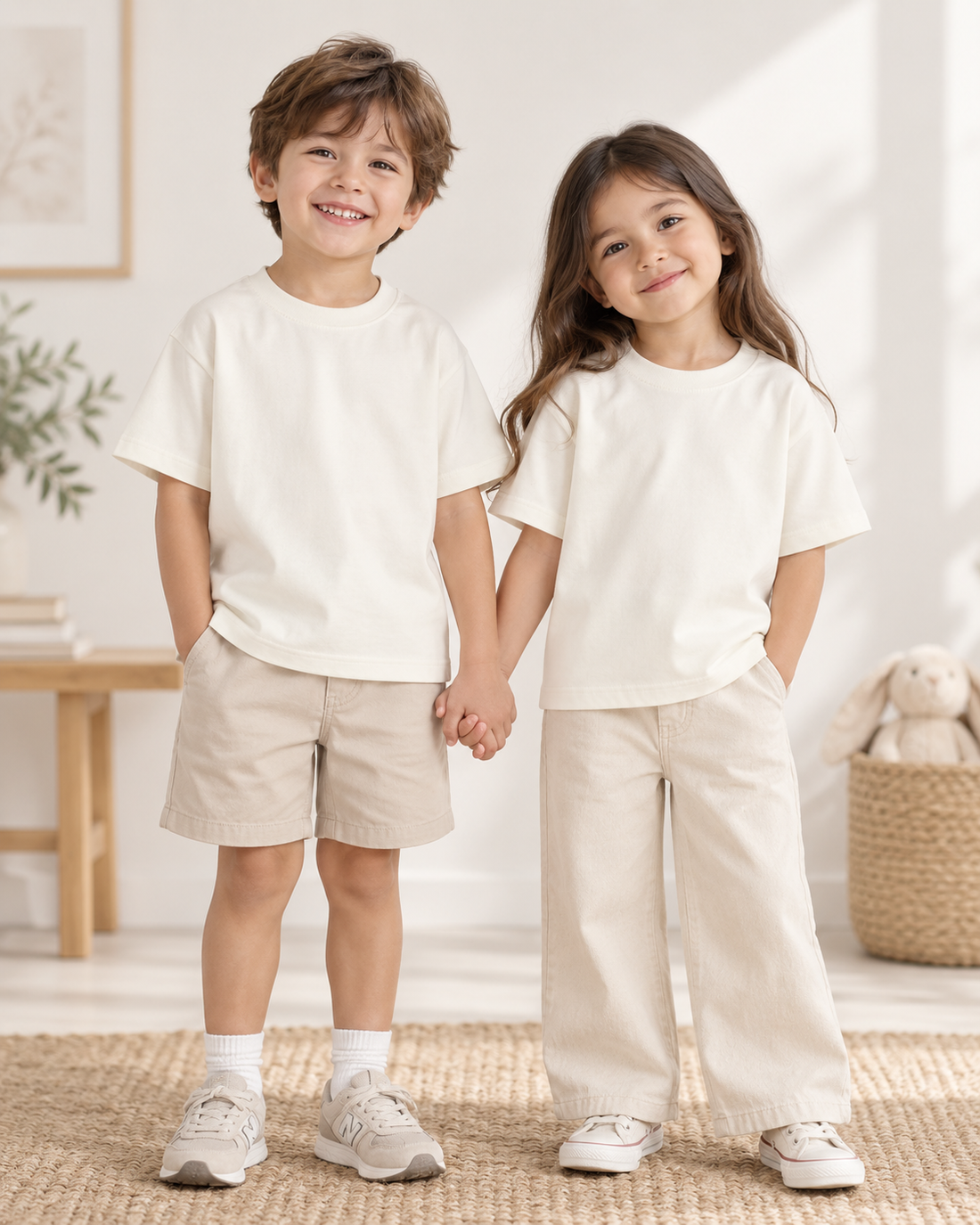 Unisex Beyaz Oversize Çocuk T-shirt