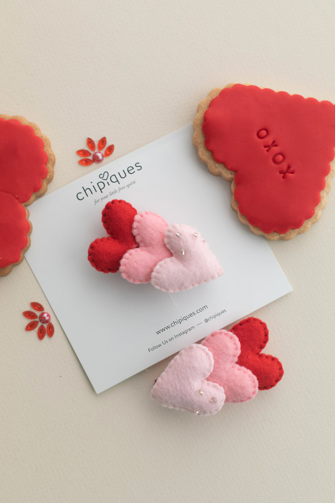 3 Row Felt Heart Buckle