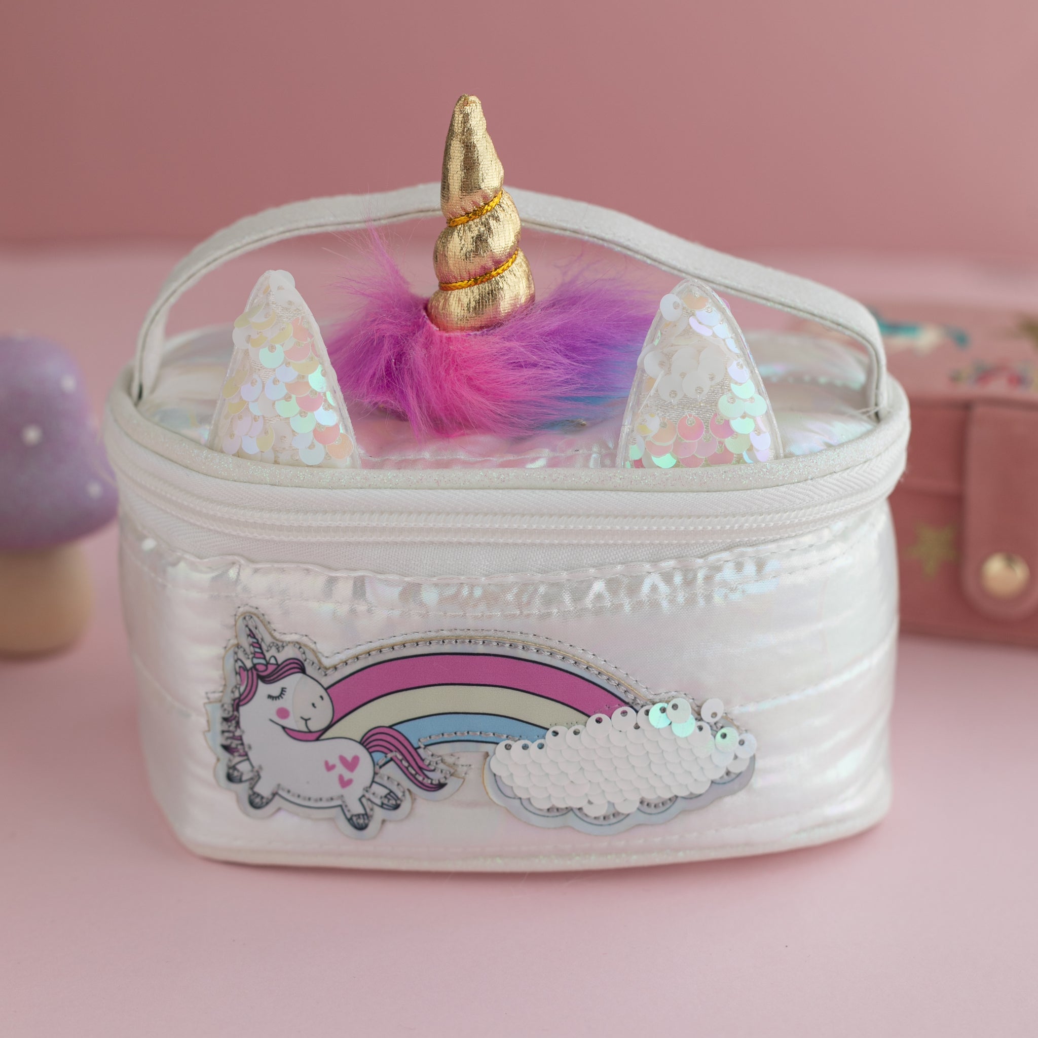 Girabrilla Puffer Unicorn Makyaj Çantası - Metalik Beyaz