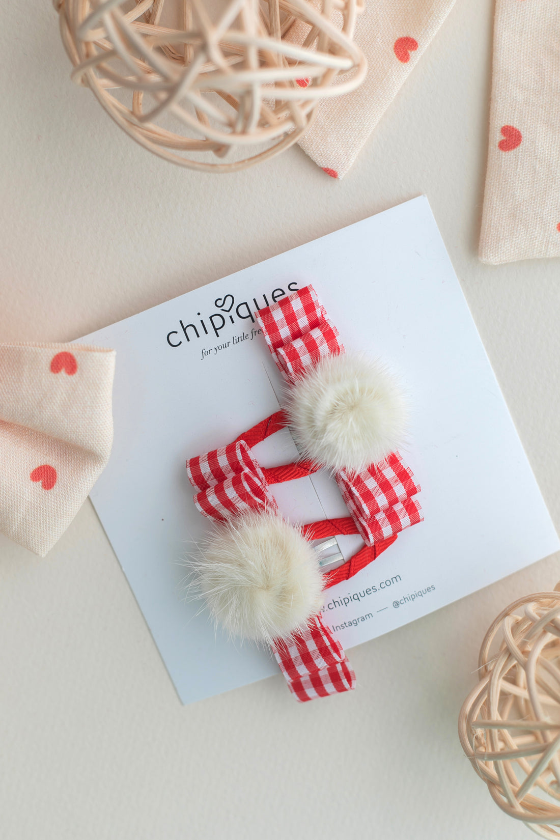 2-Pack Red Pompom Plaid Snap Buckle