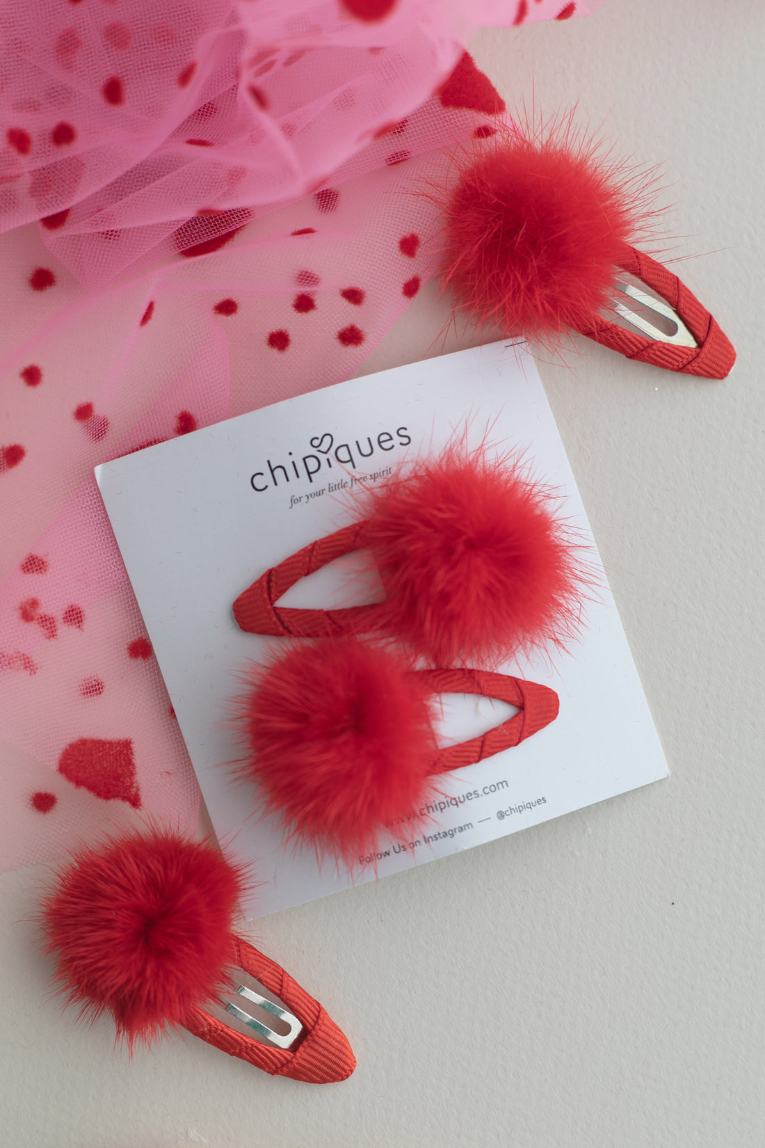 2-Pack Red Pompom Snap Buckle