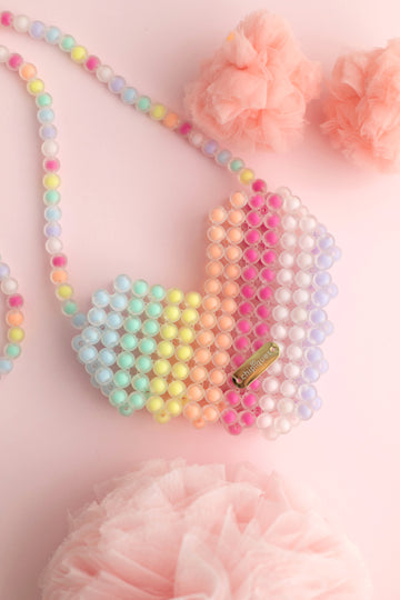 Hand Knitted Heart Motif Pastel Beaded Shoulder Bag