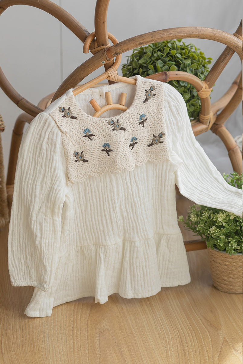 Embroidered Cotton Lace Garnish Muslin Dress