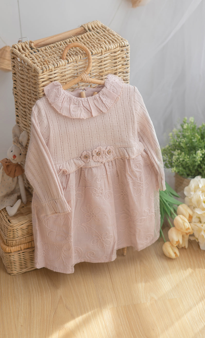 Ruffle Collar Floral Linen Dress