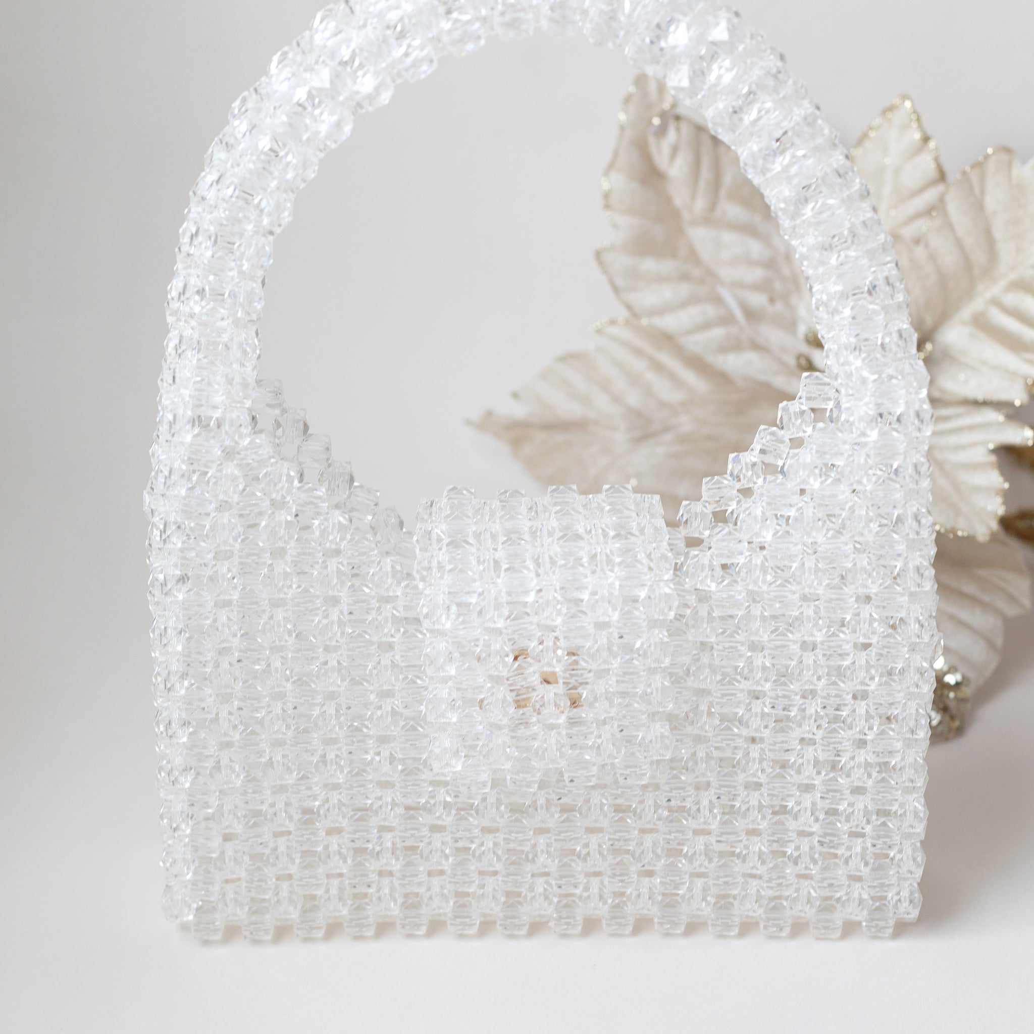 Seffaf Kristal Boncuk İşlemeli Mini Kapakli Yetiskin El Çantasi