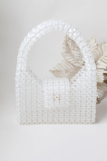 Seffaf Kristal Boncuk İşlemeli Mini Kapakli Yetiskin El Çantasi