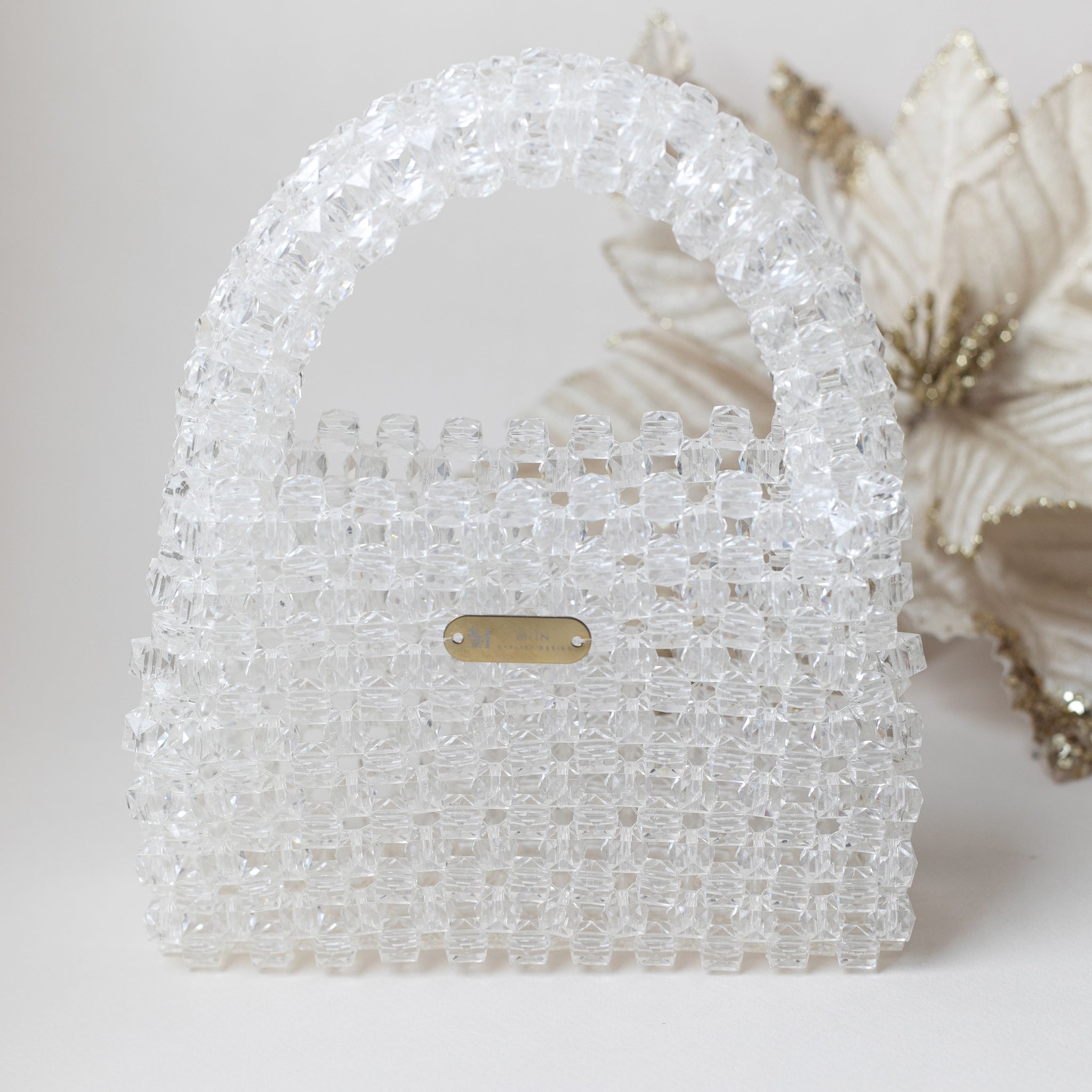 Seffaf Kristal Boncuk İşlemeli Kapaksiz Yetiskin El Çantasi