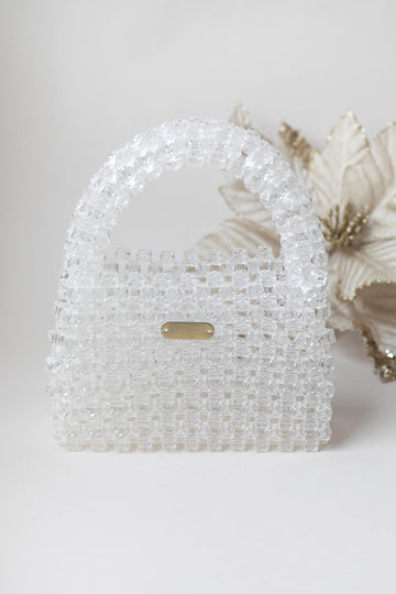 Seffaf Kristal Boncuk İşlemeli Kapaksiz Yetiskin El Çantasi