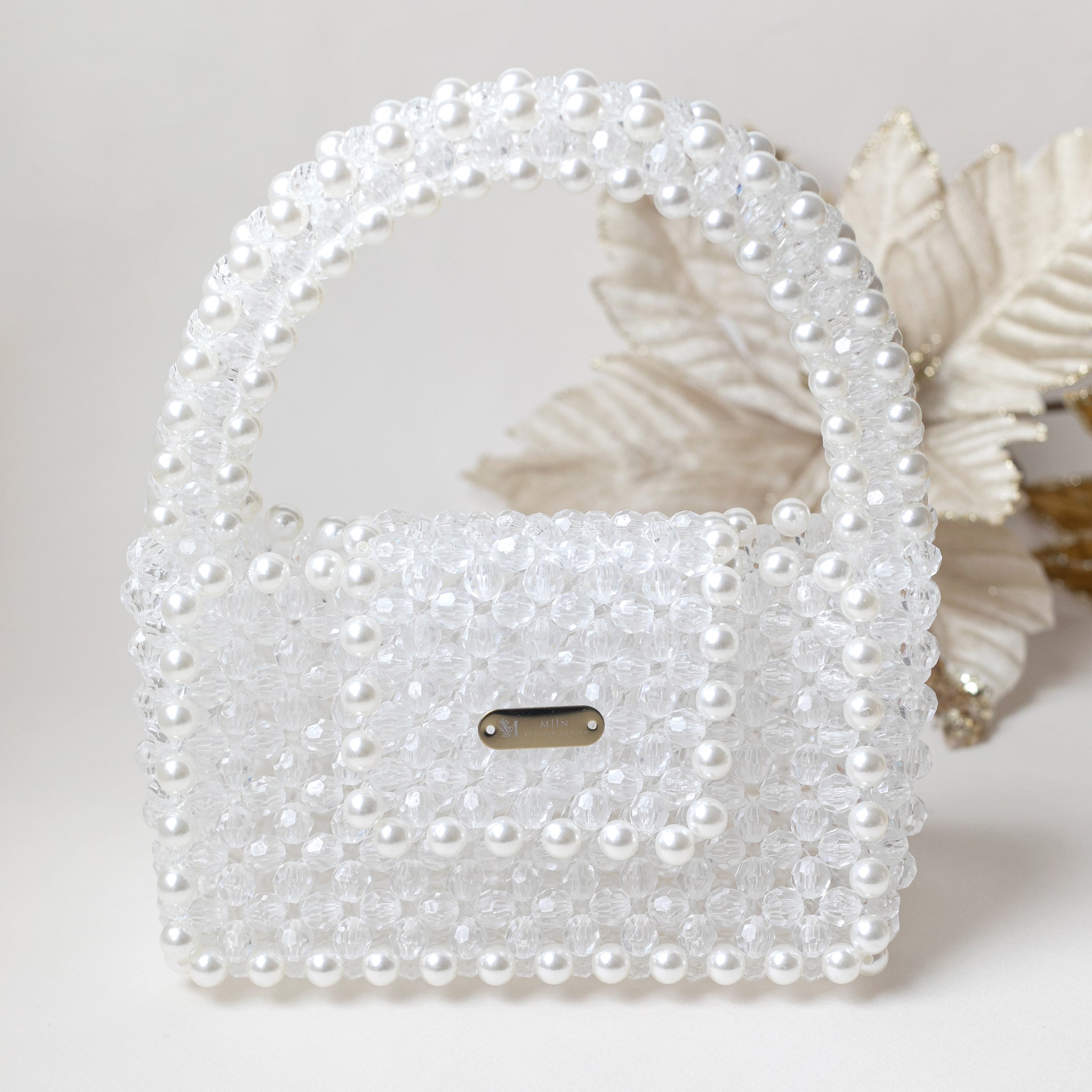 Hand Knitted Heart Motif Pastel Beaded Shoulder Bag
