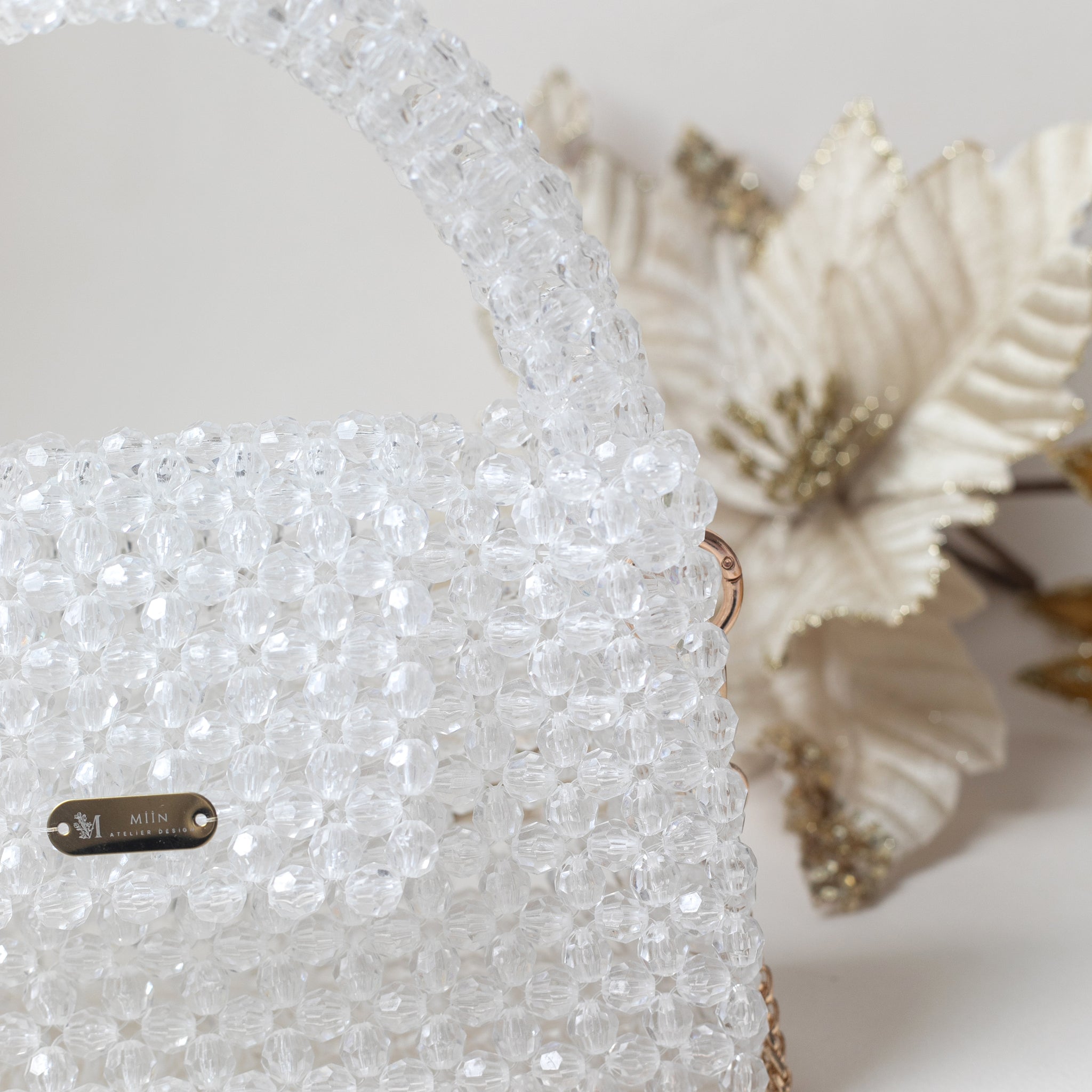 Seffaf Kristal Boncuk İşlemeli Askılı Yetiskin Çanta