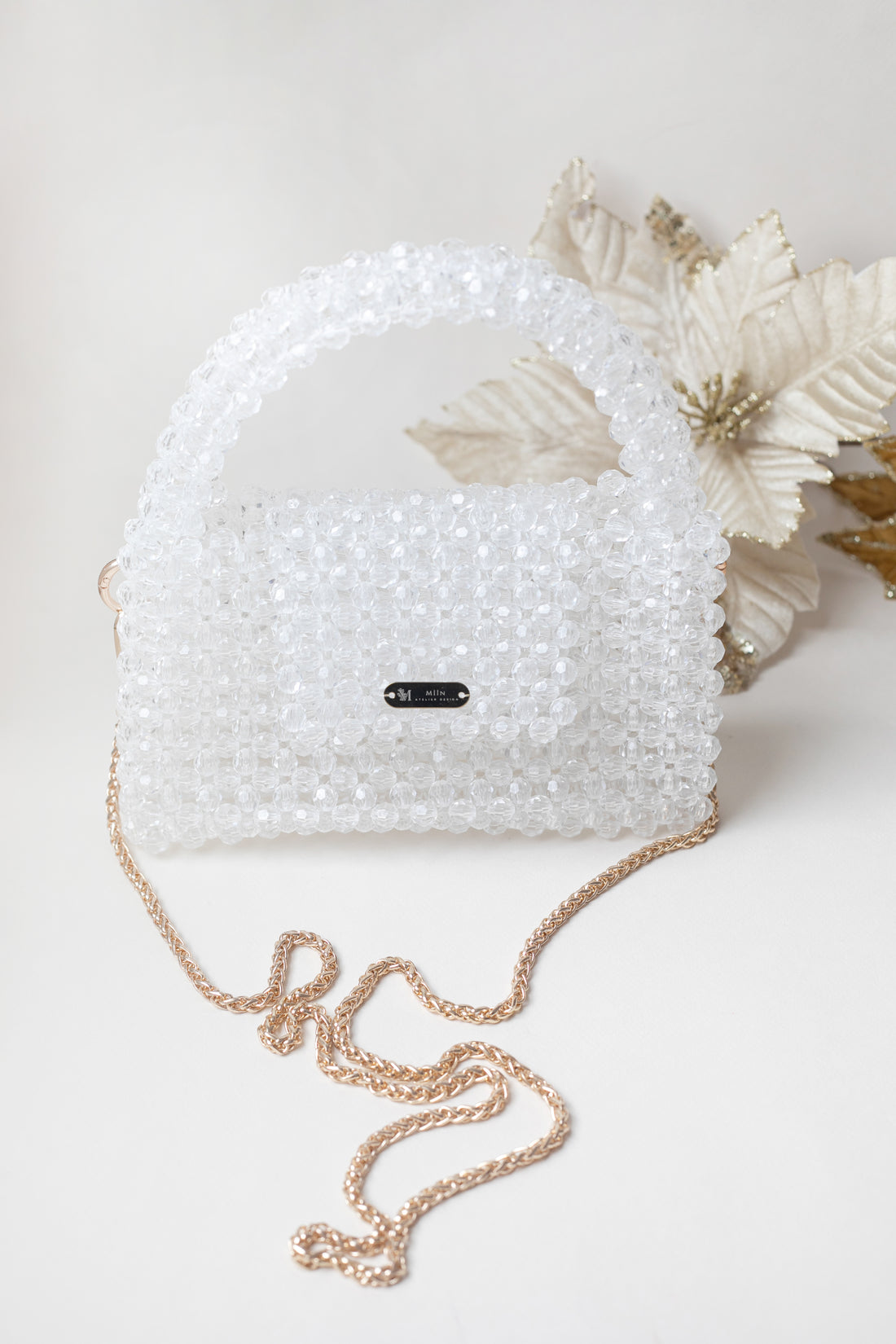 Seffaf Kristal Boncuk İşlemeli Askılı Yetiskin Çanta