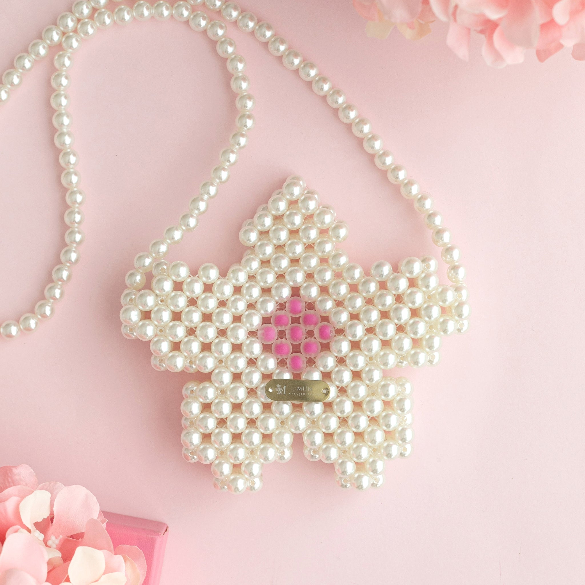 🤍Papatya Motifli Krem İnci İşlemeli Askılı Boncuk Çanta