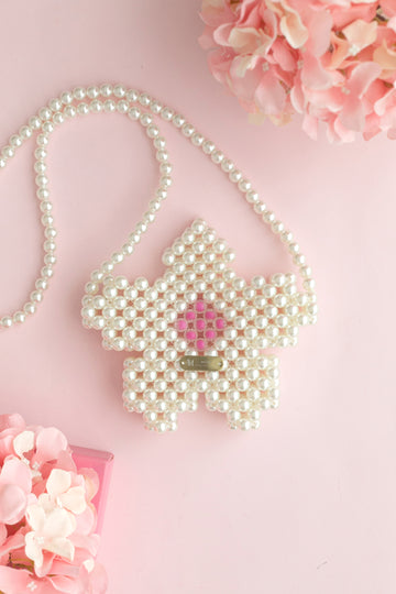 🤍Papatya Motifli Krem İnci İşlemeli Askılı Boncuk Çanta