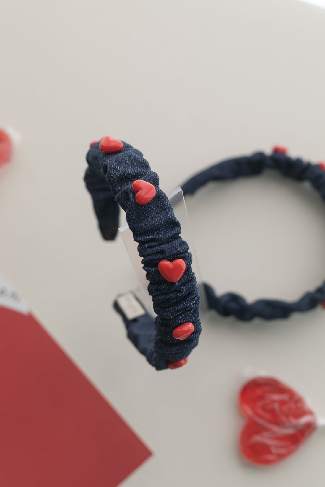 Heart Embroidered Gathered Indigo Denim Crown