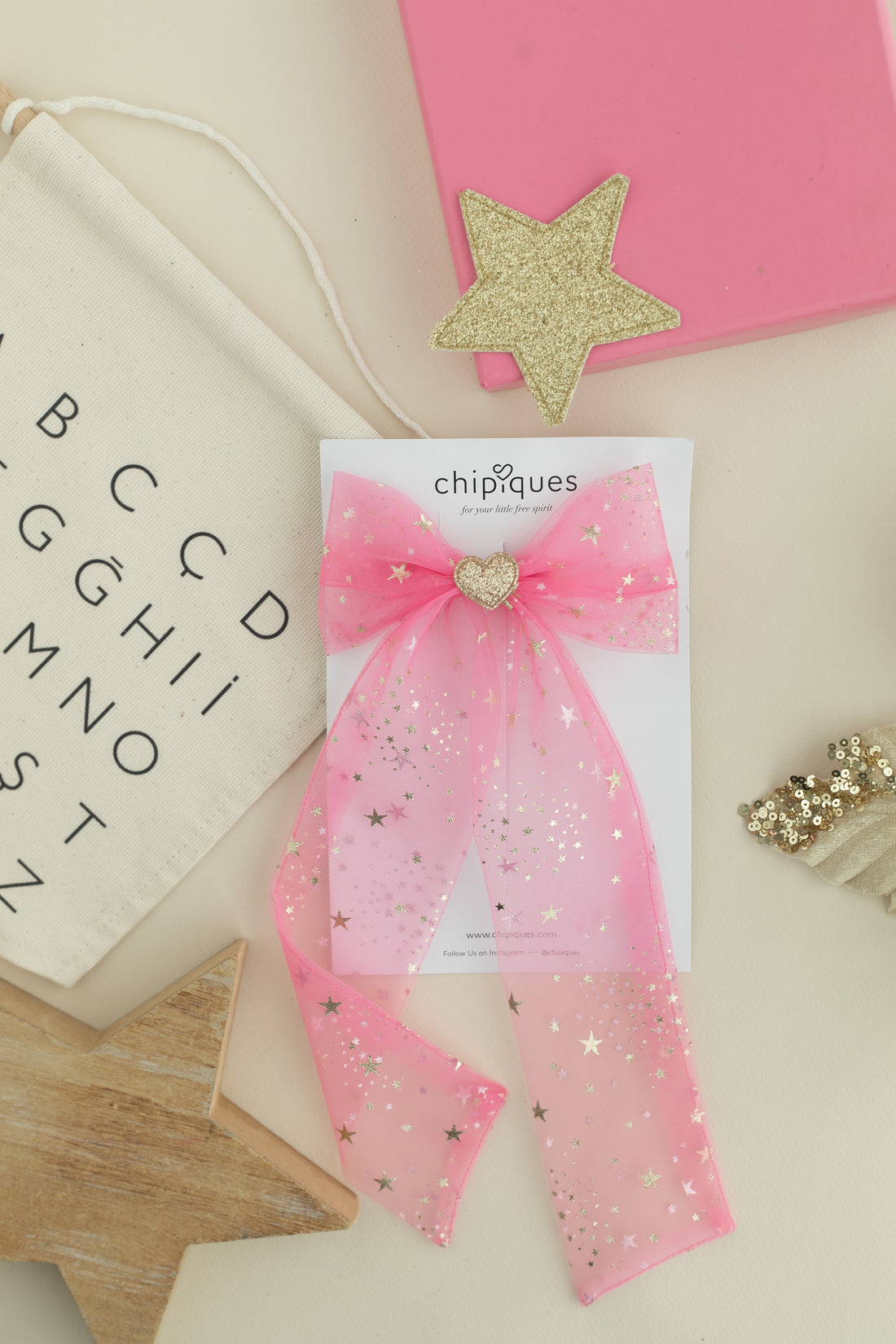 Yıldızı Gold Varak Baskılı Şeker Pembe Uzun Balerin Fiyonk