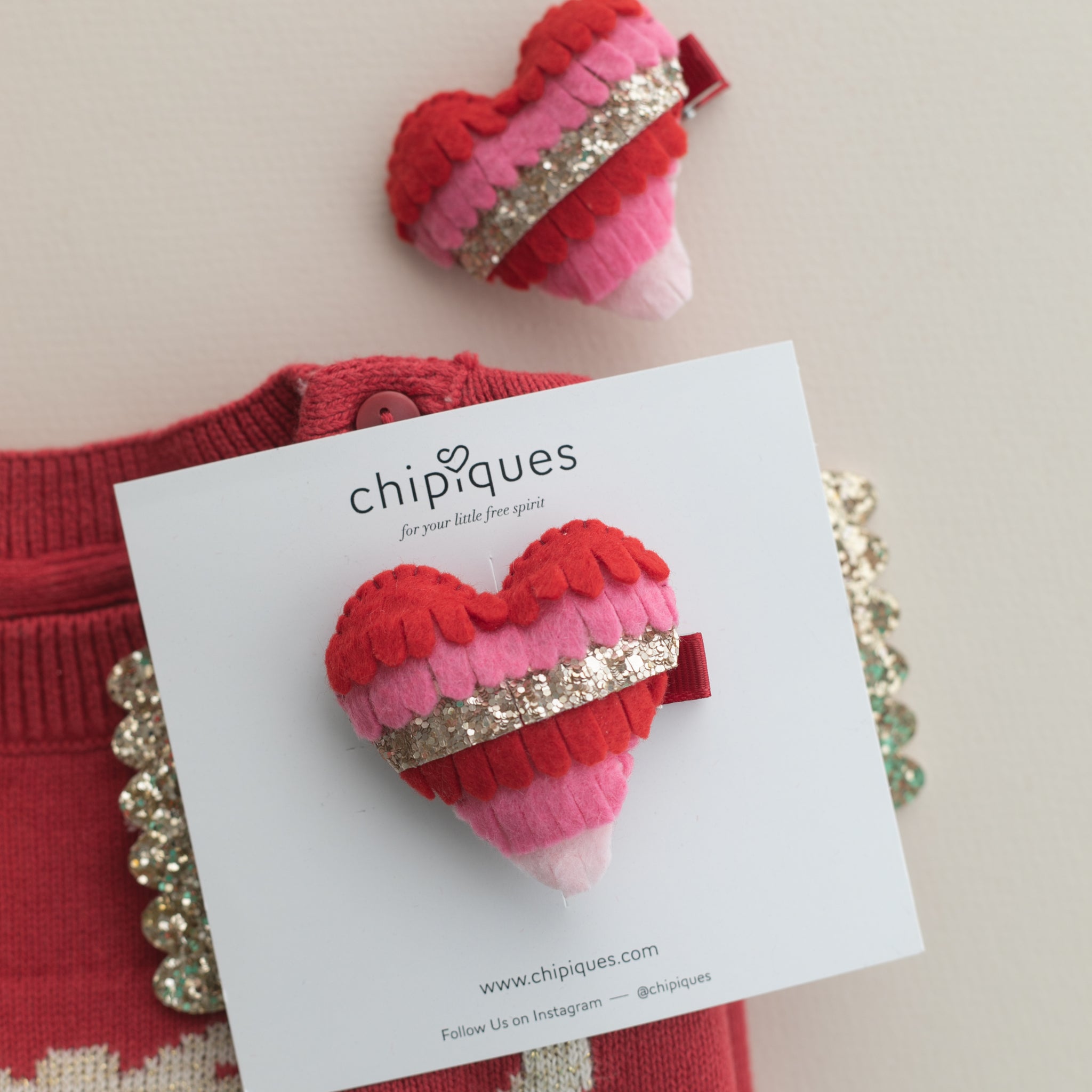 Gold Pink Red Sequined Heart Felt