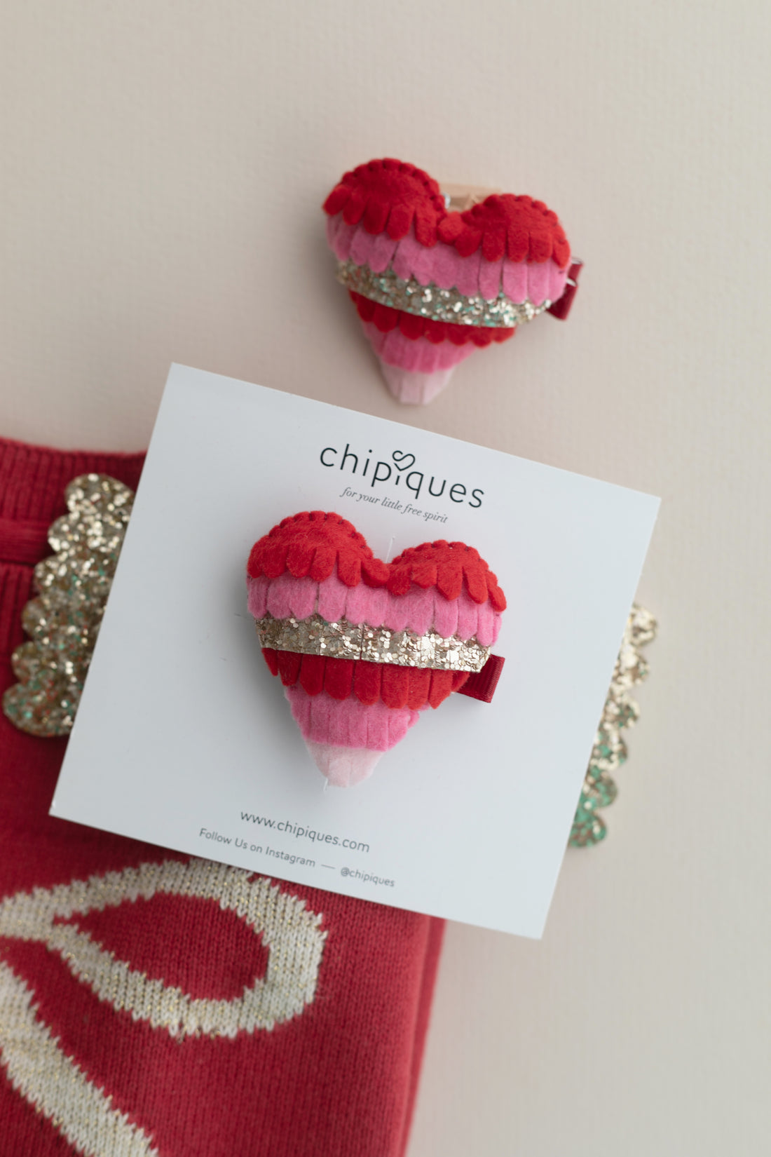 Gold Pink Red Sequined Heart Felt