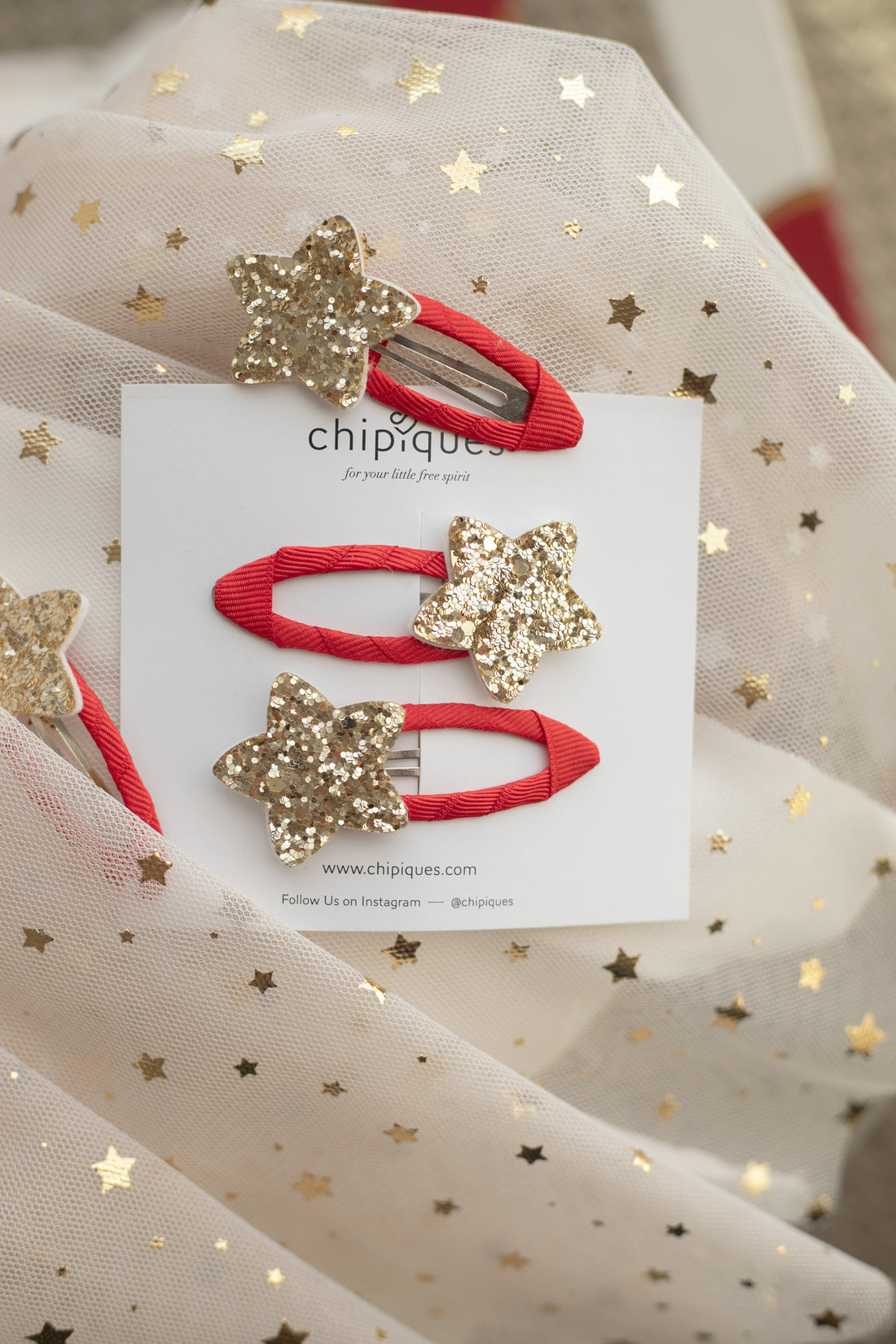 2-Pack Red Gold Star Glitter Snap Buckle