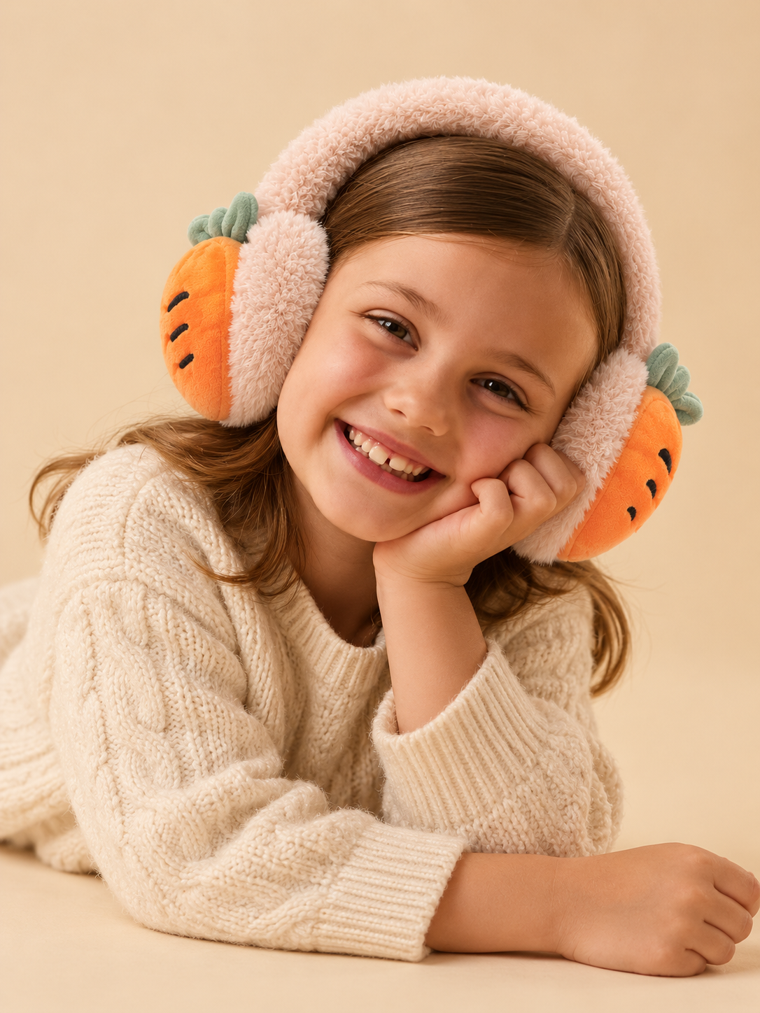 Havuç Nakışlı Pembe Peluş Yumoş Kulaklık