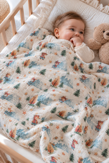 Mini Pastel Floral Print Muslin Blanket - With Free Muslin Cloth