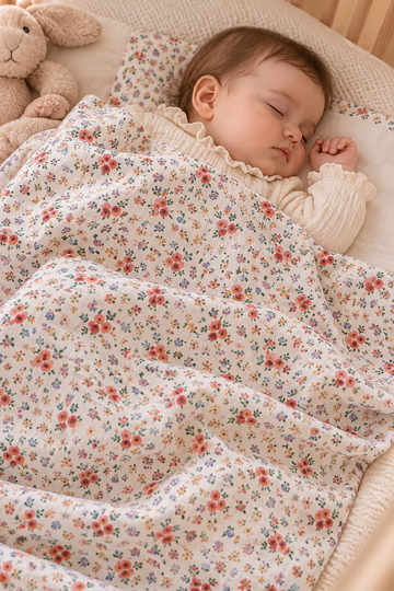 Blue Mini Flower 120*120 Double Layer Muslin Blanket