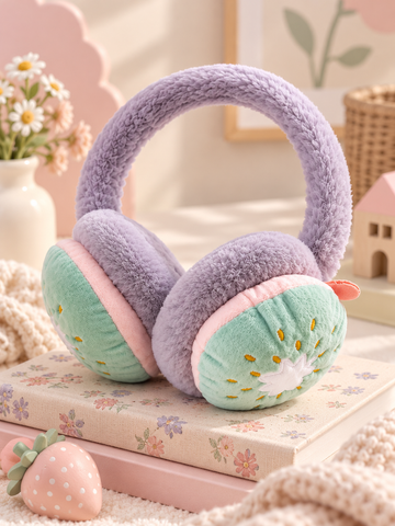 Popup Nakışlı Lila Peluş Yumoş Kulaklık