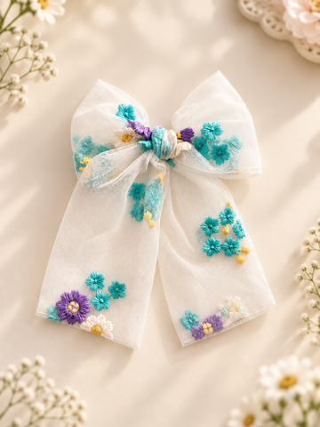 Butterfly Gold Embroidered Tulle Bow Clip