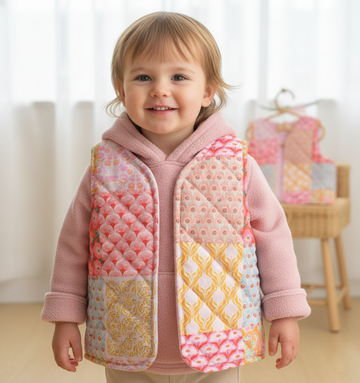 Patchwork Baskılı Mevsimlik Kapitone Yelek