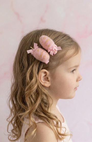 2'li El işlemesi Fiyonk Detaylı Pembe Keçe Pamuk Şeker Toka Seti