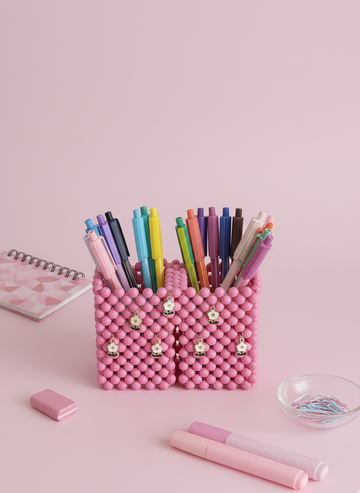 El İşi Şeker Pembe Kristal Boncuklu 2’li Kalemlik