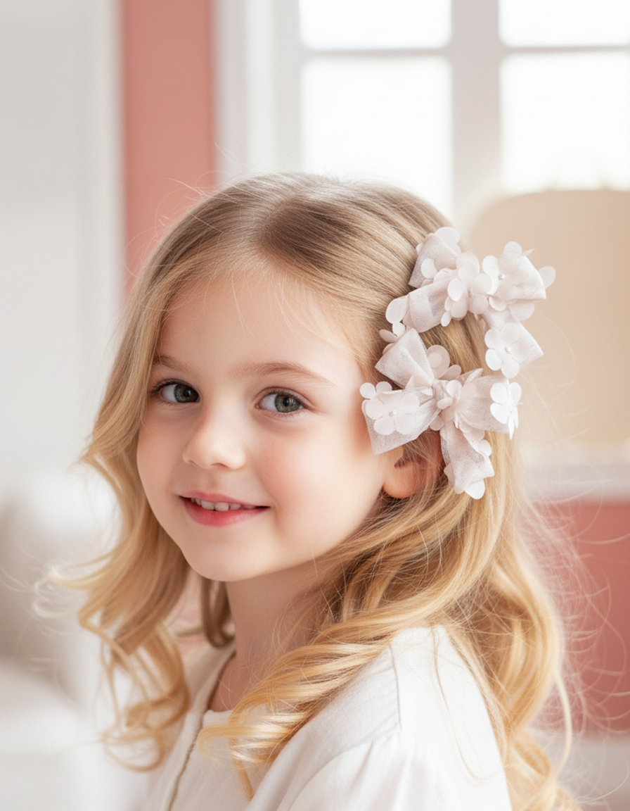 2’li Pudra Pembe Tül Üç Boyutlu Papatya Balerin Fiyonk Seti