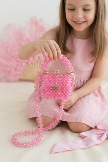 Hand Knitted Flap Mini Pastel Beaded Shoulder Bag