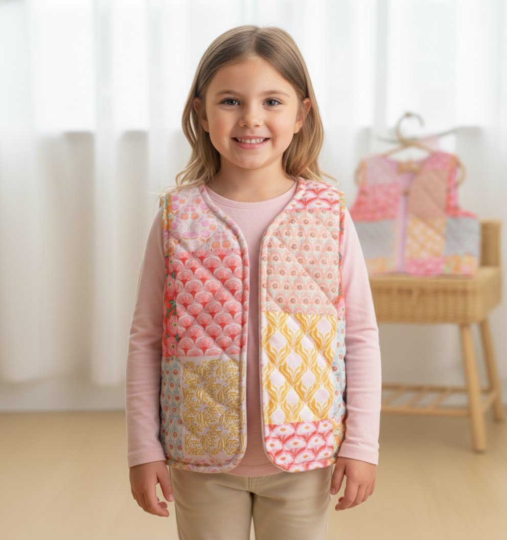 Patchwork Baskılı Mevsimlik Kapitone Yelek