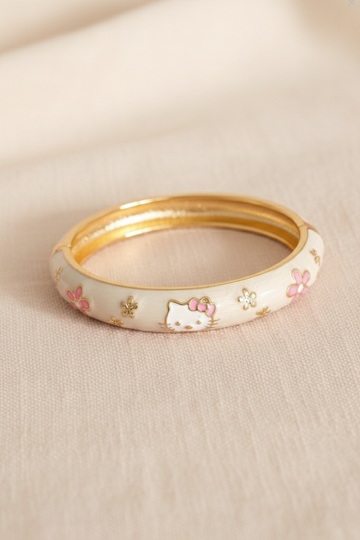 Mineli Hello Kitty Kelepçeli Çelik Krem Bilezik – 4-10 Yaş Kız Çocuk Bileziği