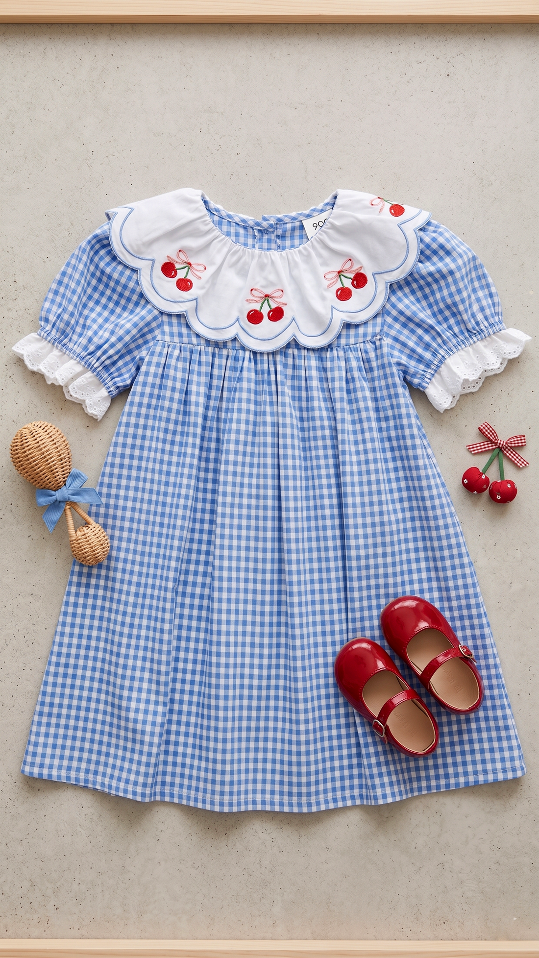 Daisy Motif Scallop Collar Linen Dress