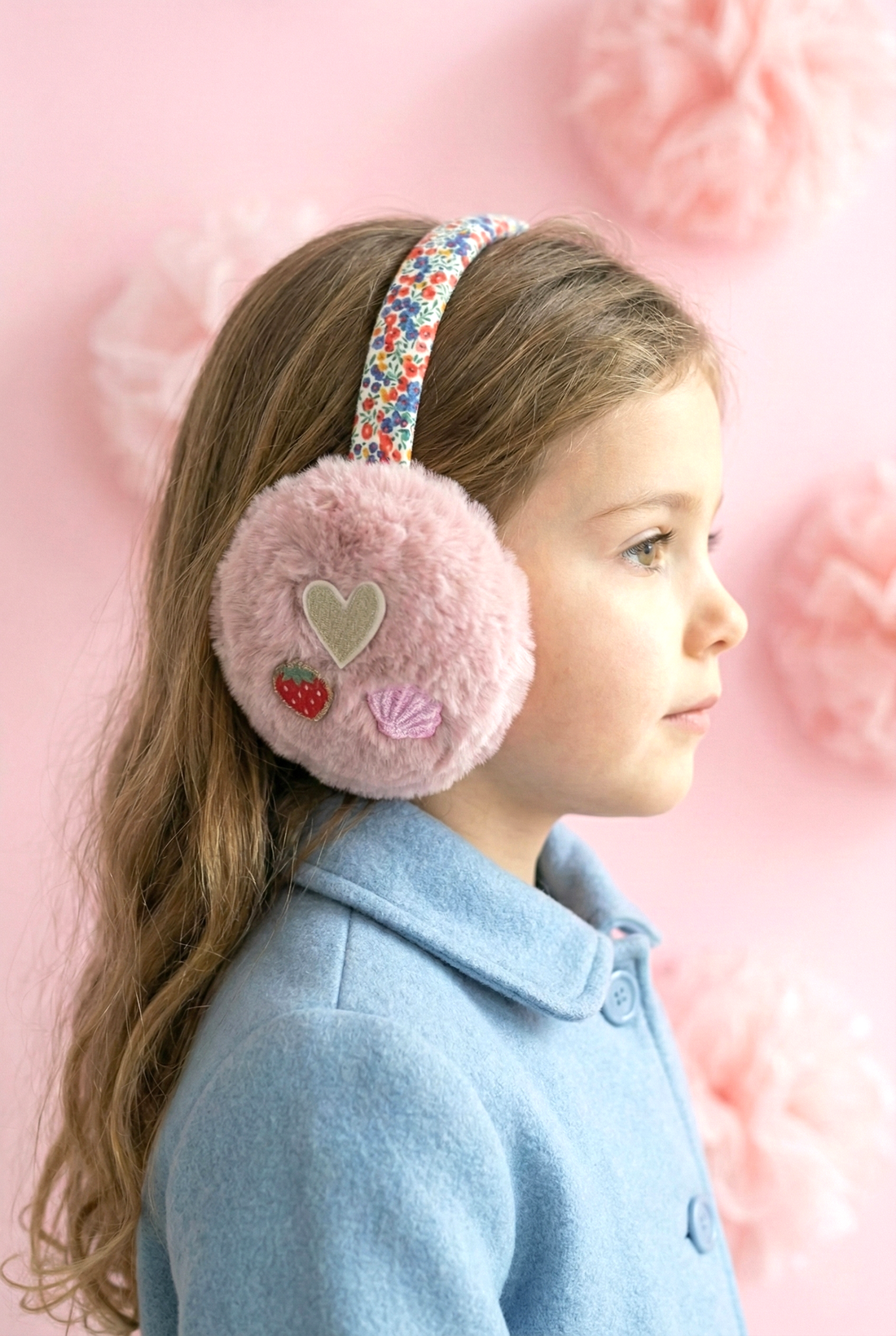 Liberty Kumaş Detaylı Kürk Pompom Kulaklık – Yumuşacık Peluş