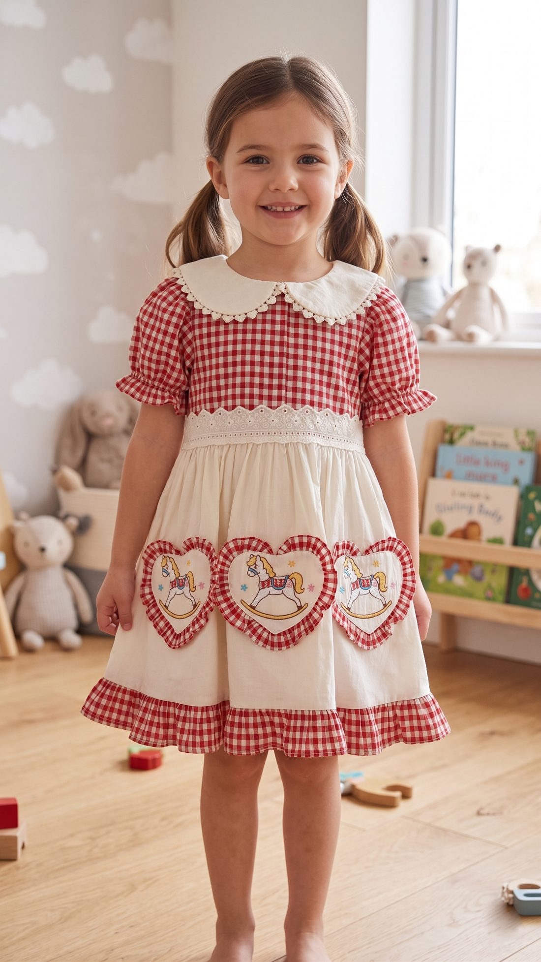 Daisy Motif Scallop Collar Linen Dress