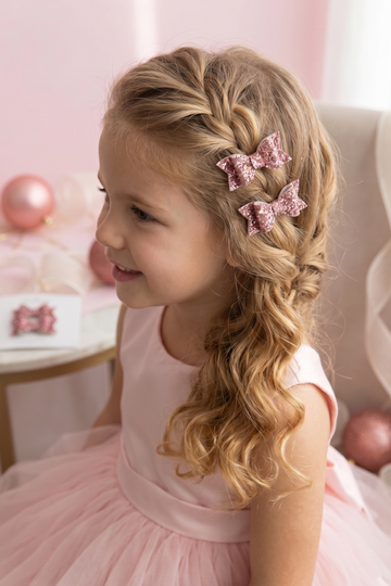 2'li Rose Pembe Glitter Fiyonk Pens Klips Toka Seti