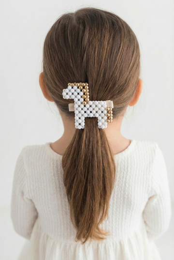 Beyaz & Gold El Yapımı Sallanan At Boncuk Otomatik Toka