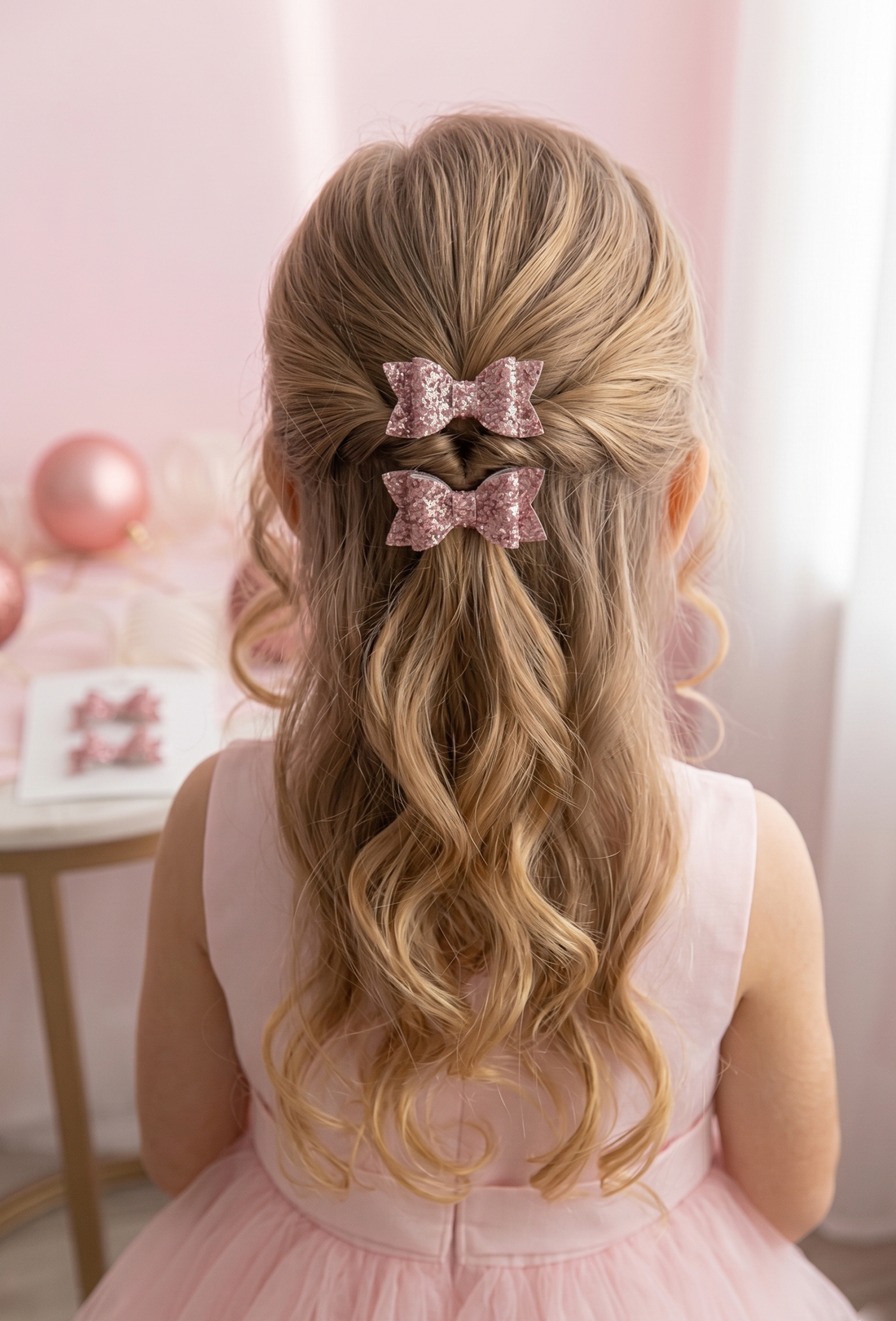 2'li Rose Pembe Glitter Fiyonk Pens Klips Toka Seti