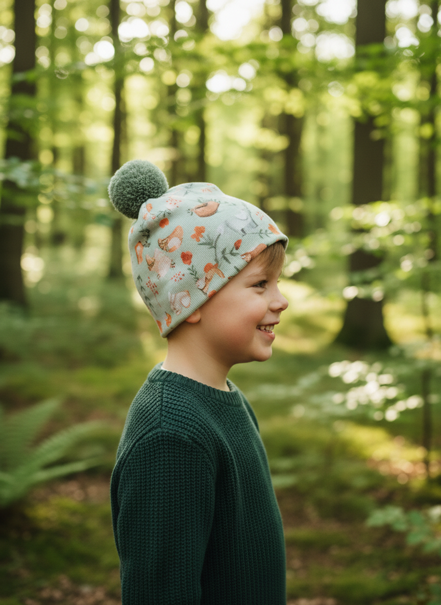 Unisex Mavi Jungle Ponpon Kalın Kaşkorse Bere
