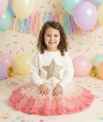 Gold Star Printed Ruffle Tulle Dress