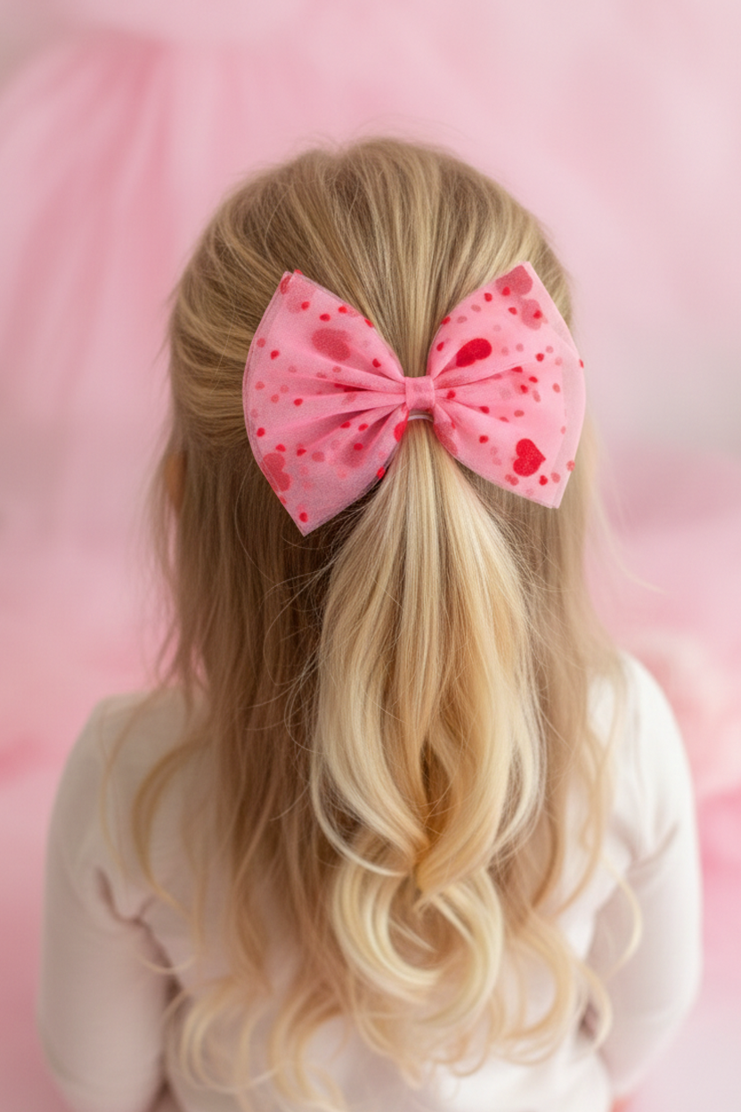 Kalp Desenli Pembe Tül Fiyonk