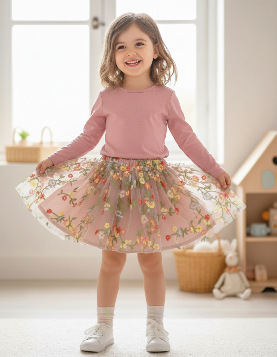 Floral Nakış İşlemeli Romantik Tütü Etek
