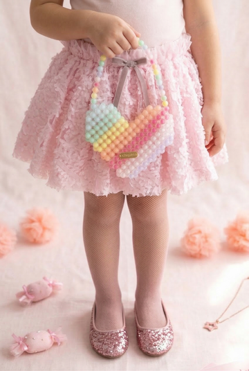 Hand Knitted Heart Motif Pastel Beaded Shoulder Bag